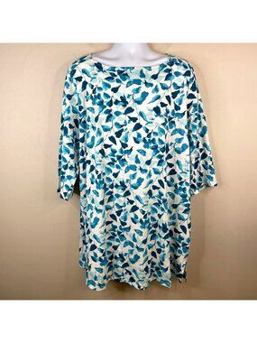 Roamans Dress 3X Leaf Print Stretch Knit 3/4 Sleeve Casual Comfy Vacation